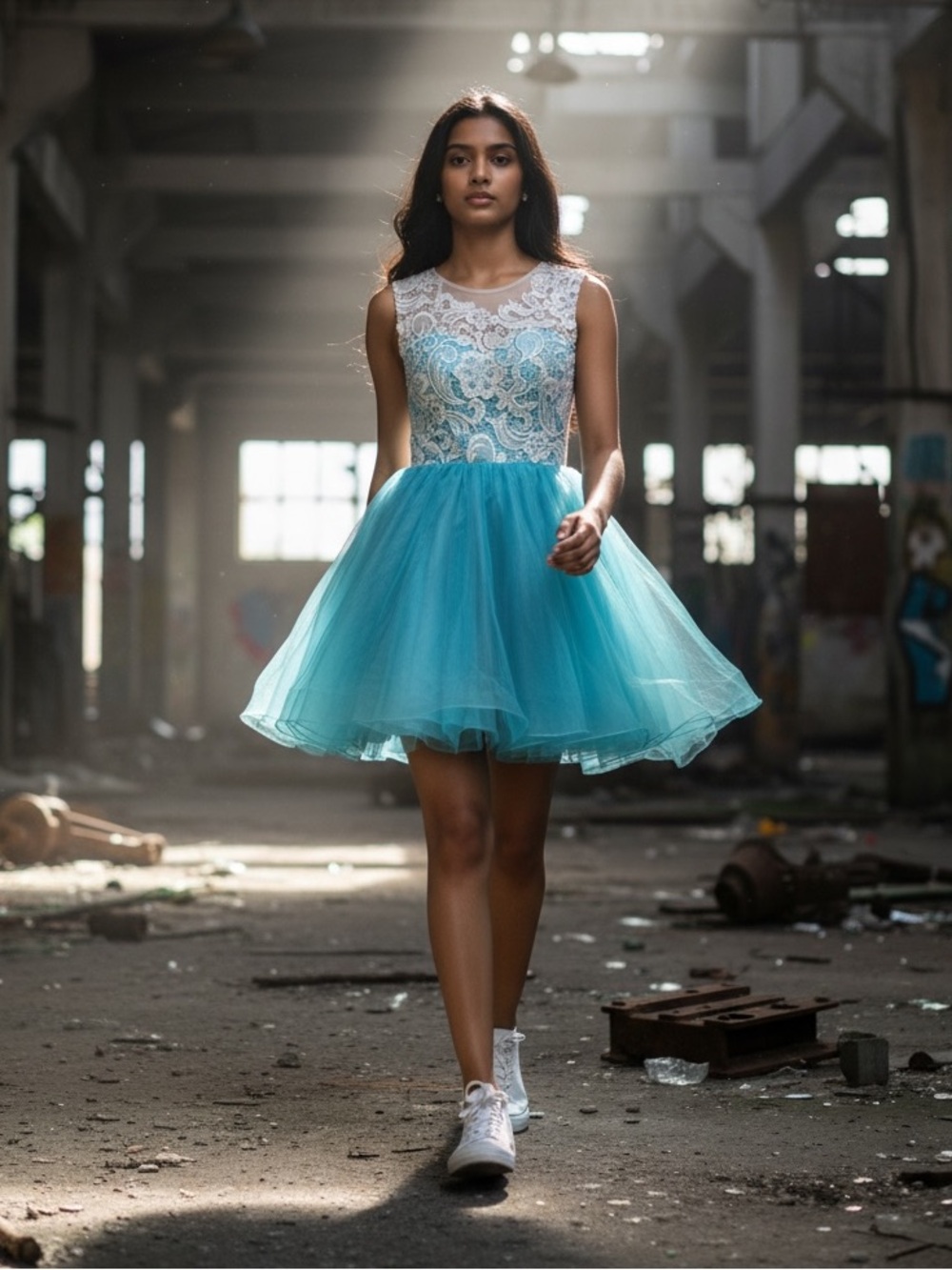 Grace Karin Size 2 Blue and White Lace Cocktail Dress